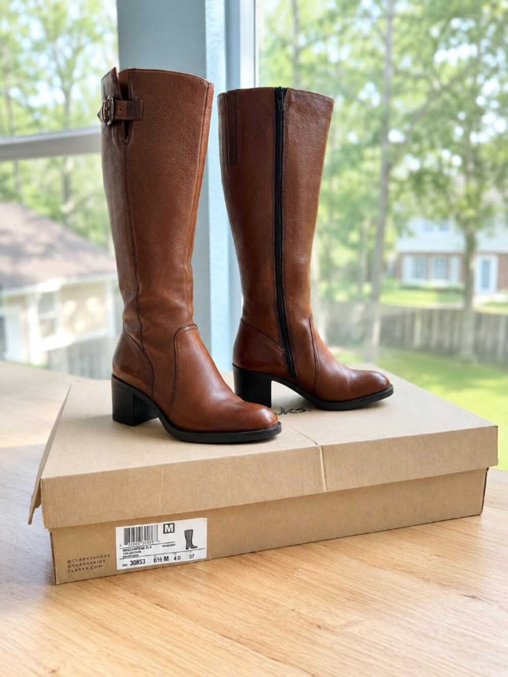 Clarks Tan Leather Knee High Riding Boots | Size 6.5 M | Excellent Condition